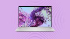Dell XPS 14 on lilac background with radar style overlay
