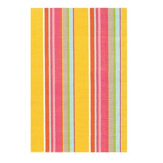 Yellow stripe indoor outdoor rug