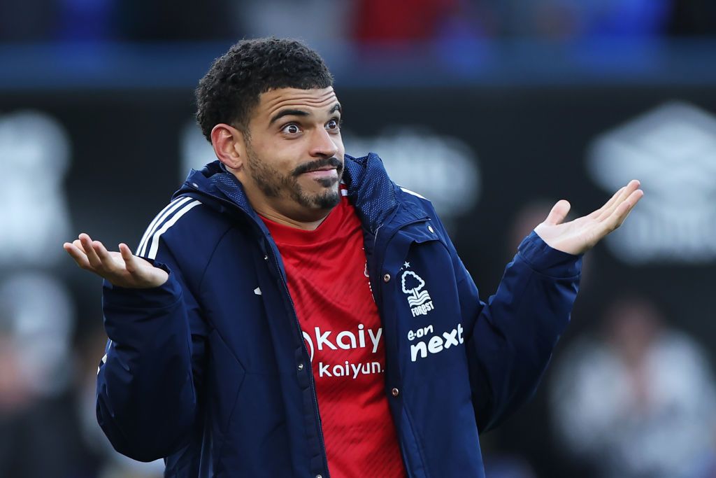 Morgan Gibbs-White of Nottingham Forest reacts, to Nottingham Forest fans chanting &quot;Englands number 10&quot; after the Premier League match between Ipswich Town FC and Nottingham Forest FC at Portman Road on March 15, 2025 in Ipswich, England.