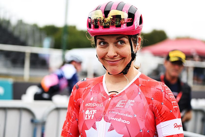 PLOUAY, FRANCE - AUGUST 30: Alison Jackson of Canada and Team EF Education-Oatly prior to the 24th GP de Plouay - Lorient- Agglomeration Trophee 2025 a 165.3km one day race from Plouay to Plouay / #UCIWWT / on August 30, 2025 in Plouay, France. (Photo by Luc Claessen/Getty Images)