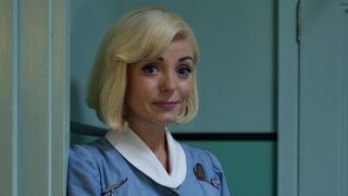 Helen George in a nurse&#039;s uniform as Trixie in Call the Midwife