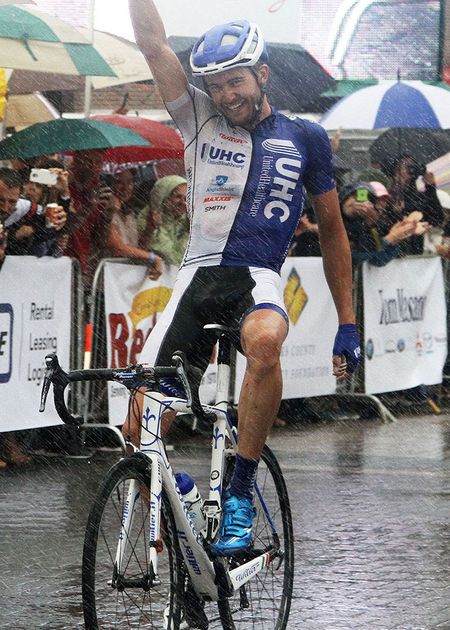Through the pouring rain, Danny Summerhill (UnitedHealthcare) takes the inaugural win for the 2015 Reading 120