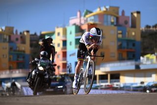 Remco Evenepoel of Belgium and Team Soudal - Quick Step sprints during the 50th Volta ao Algarve em Bicicleta 2024, Stage 4 a 22km individual time trial in Albufeira on February 17, 2024 in Albufeira, Portugal. (Photo by Dario Belingheri/Getty Images)