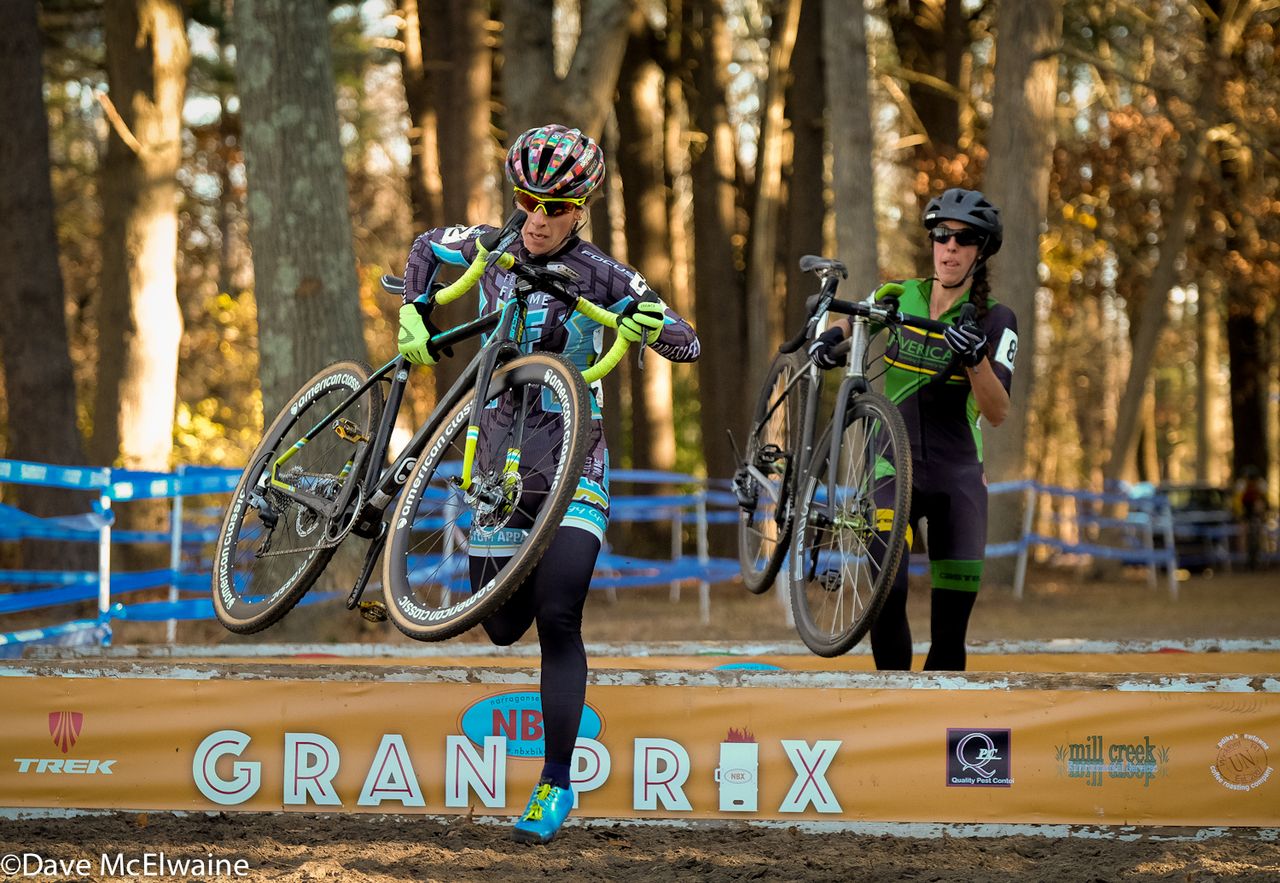Arley Kemmereer (Fearless Femme Racing) running the barriers early in the race.