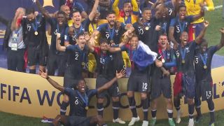 The France national team celebrating the 2018 FIFA World Cup victory 