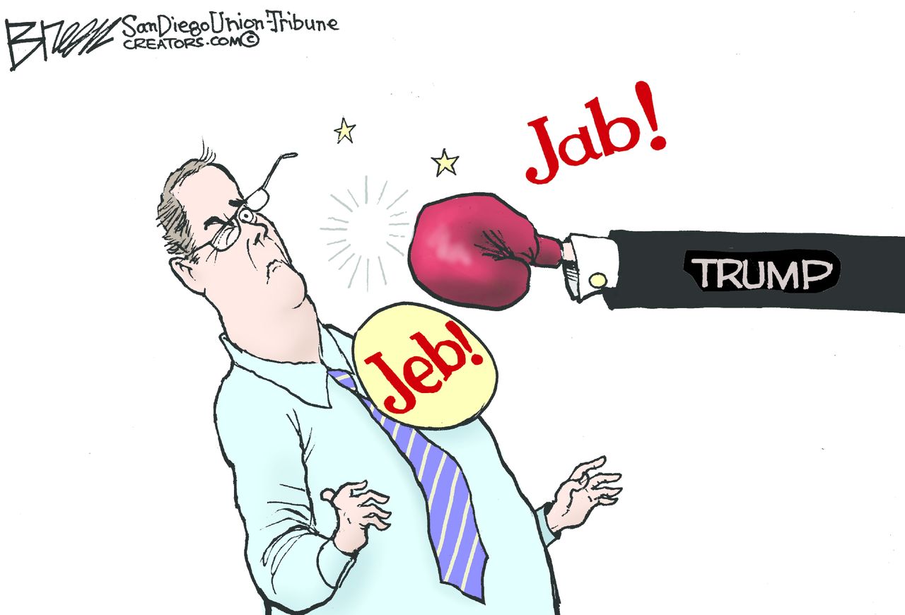 Political cartoon U.S. Jeb Bush Donald Trump