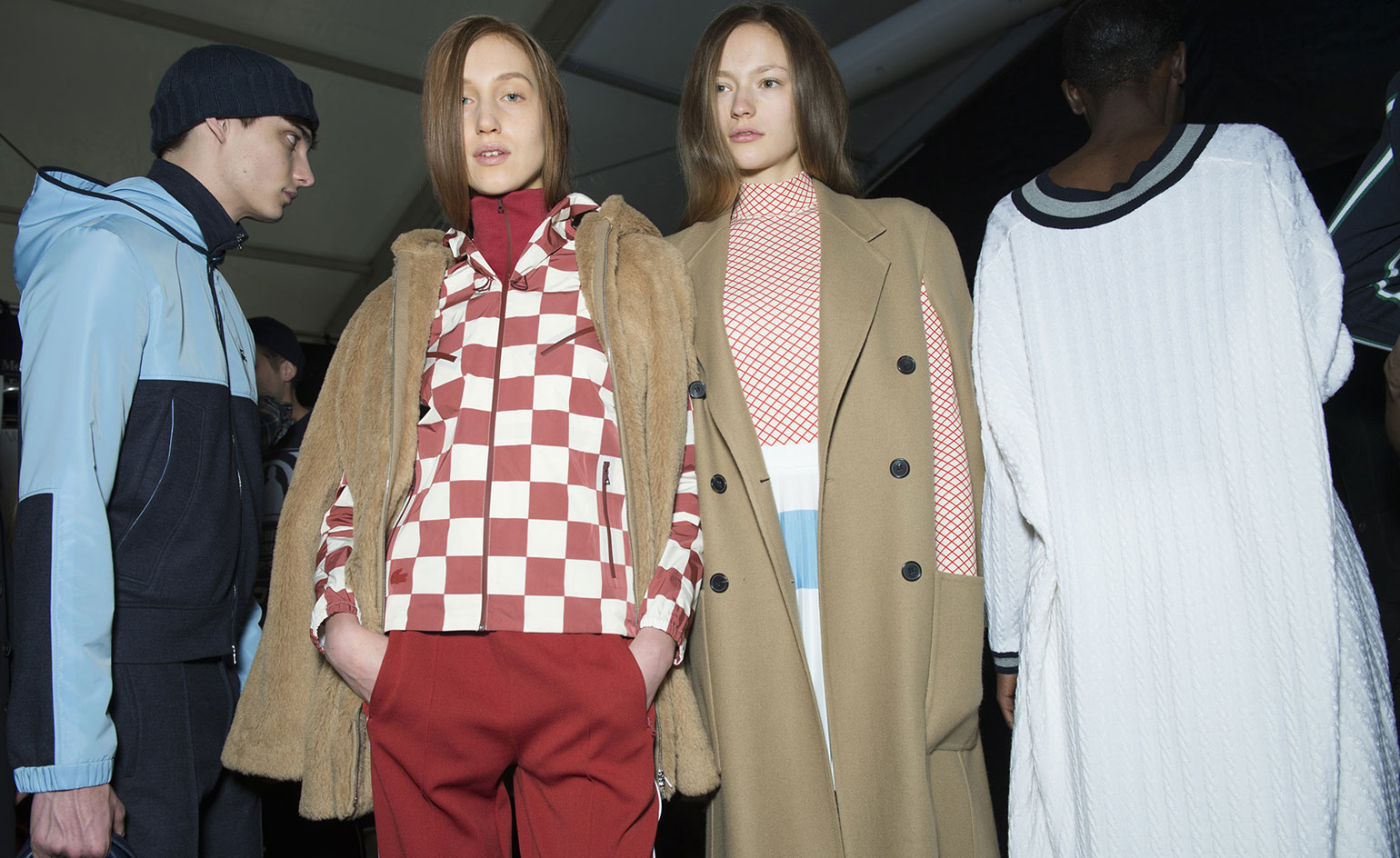 Models wearing red and white