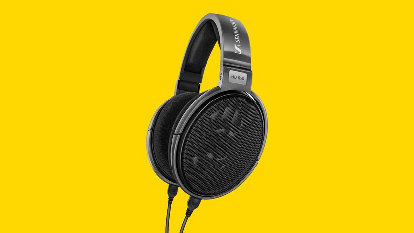 The Sennheiser HD 650 headphones on a yellow background. 