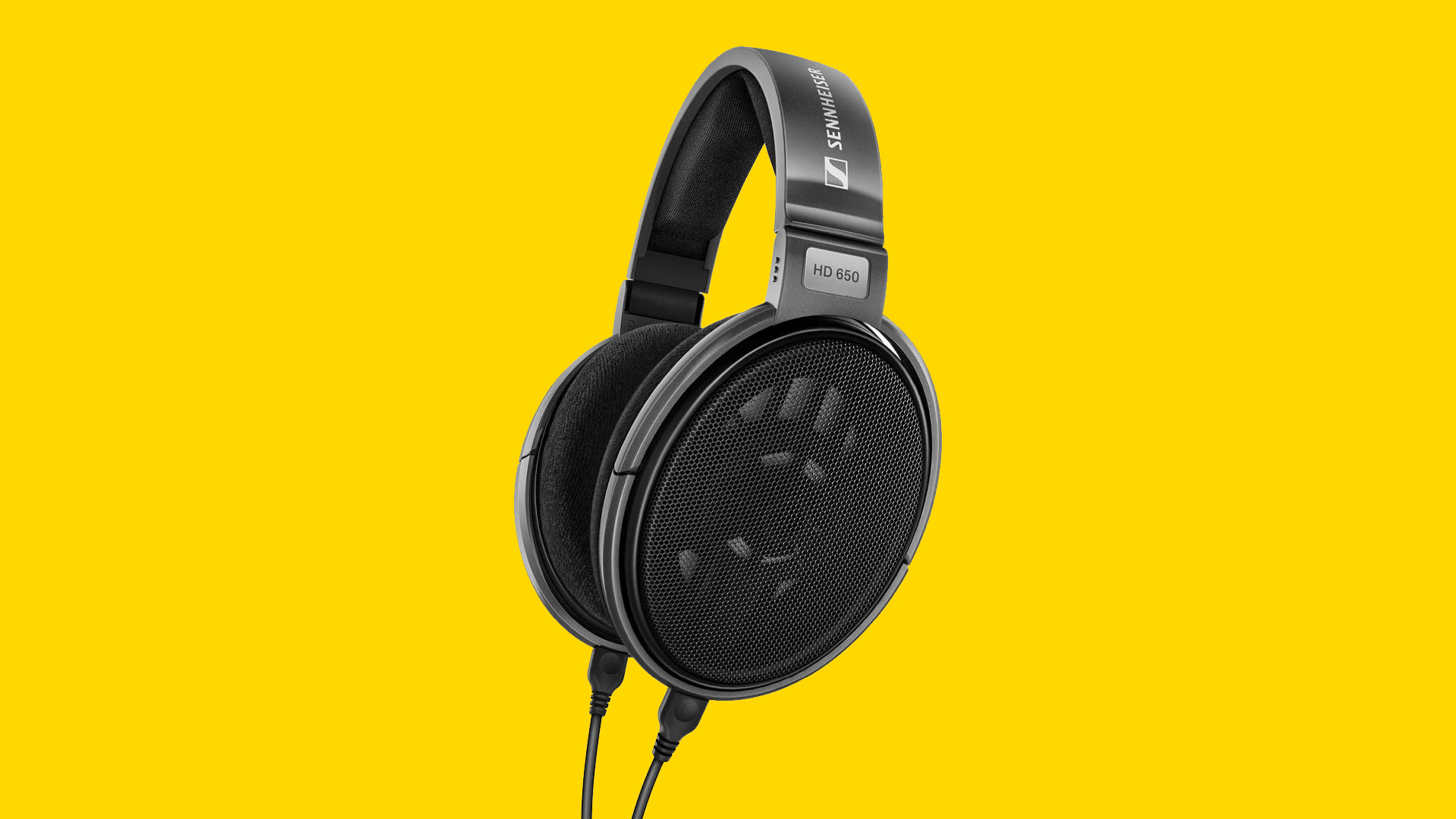 The Sennheiser HD 650 headphones on a yellow background. 