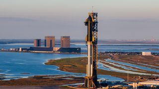 SpaceX stacks its sixth Starship megarocket at its Starbase site in South Texas ahead of a planned Nov. 19, 2024 liftoff.