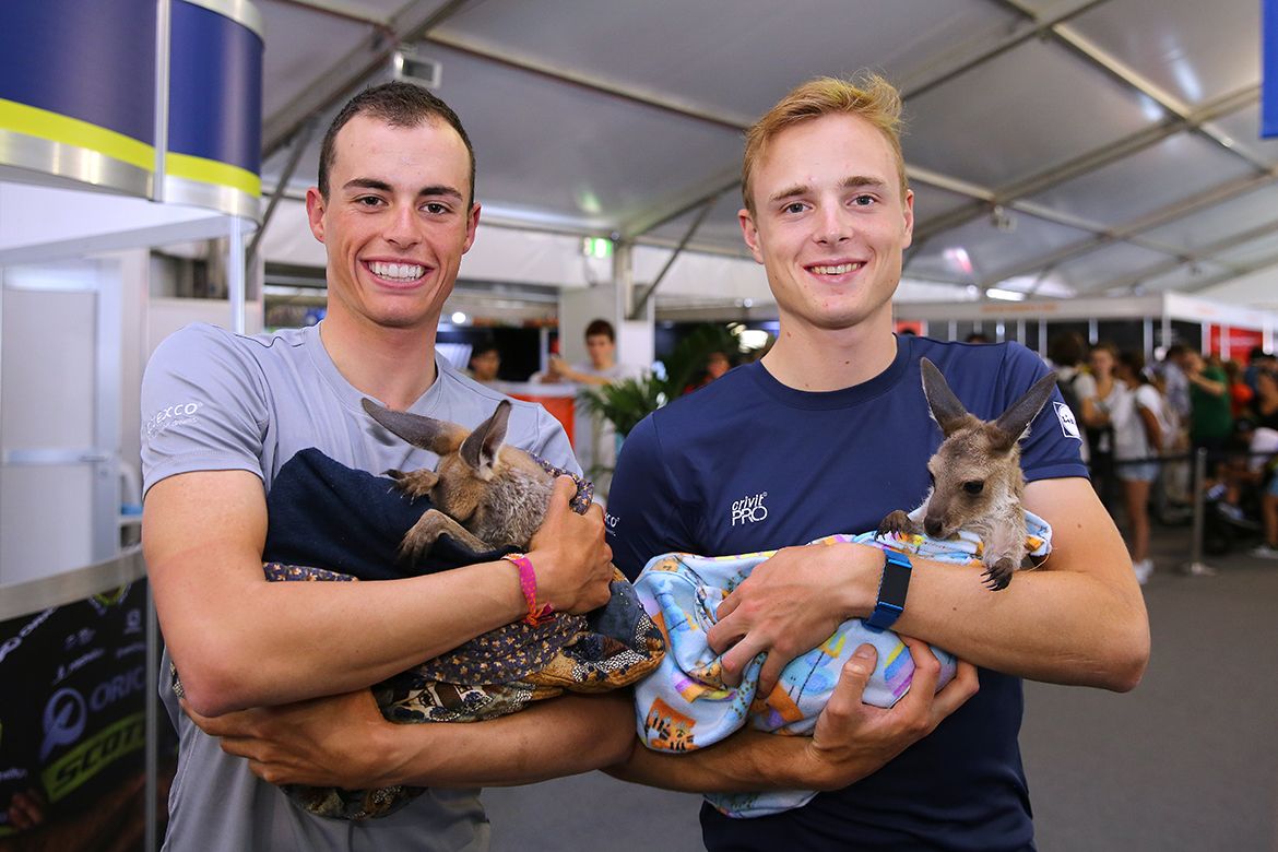 Enric Mas and Petr Vokoc cradle some baby kangaroos
