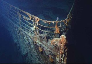 The bow of Titanic photographed in June 2004, by the ROV Hercules during an expedition returning to the shipwreck of the Titanic.