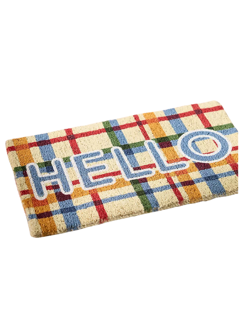 Plaid Hello Coir Printed Doormat