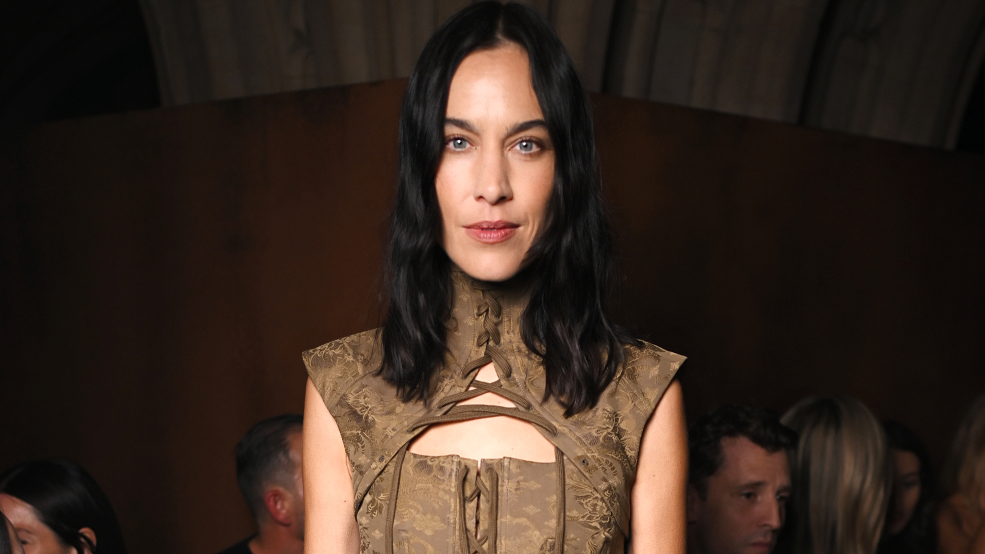 Alexa Chung's corset and trousers look at the McQueen Spring/Summer 2027 show at London Fashion Week