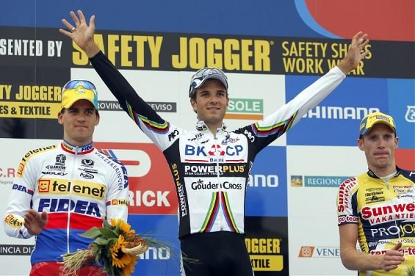Zdenek Stybar (left), Niels Albert and Klaas Vantornout on the podium.