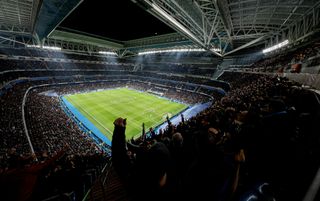 General view of the Santiago Bernabeu during a LaLiga game between Real Madrid and Valencia in February 2023.