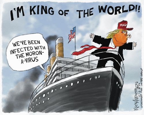 Political Cartoon U.S. Trump sailing MAGA Coronavirus China