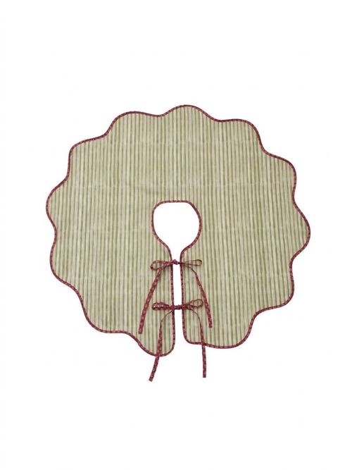 Vertical Green and White Striped Frill Christmas Tree Skirt