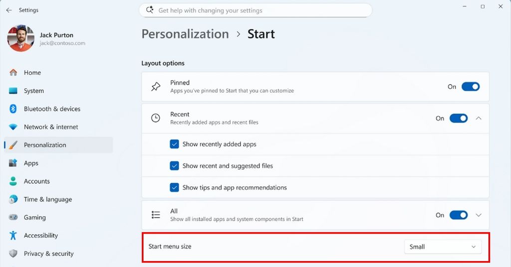 Start menu resize option on Windows 11