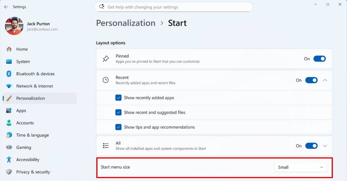 Start menu resize option on Windows 11
