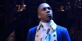 Aaron Burr (Leslie Odom Jr.) looks up in a scene from 'Hamilton'