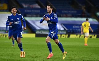 James Maddison scored two first-half goals for the Foxes