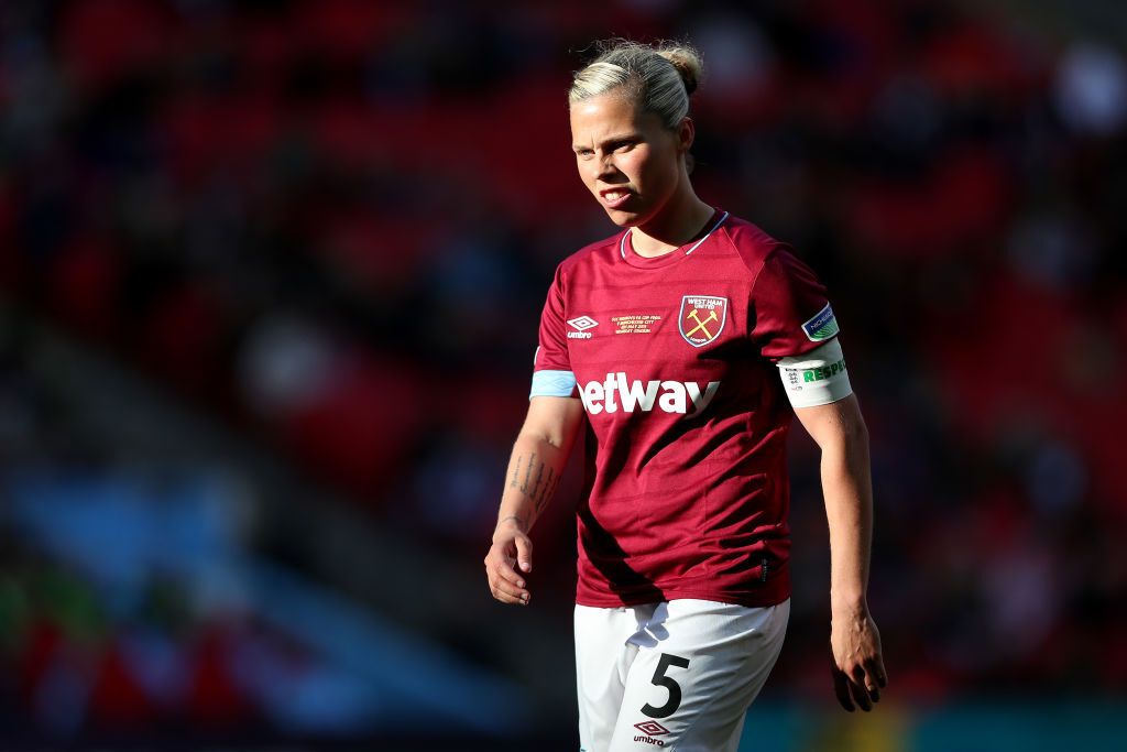 A dejected Gilly Flaherty of West Ham during the Women&#039;s FA Cup Final match between Manchester City Women and West Ham United Ladies at Wembley Stadium on May 4, 2019 in London, England.