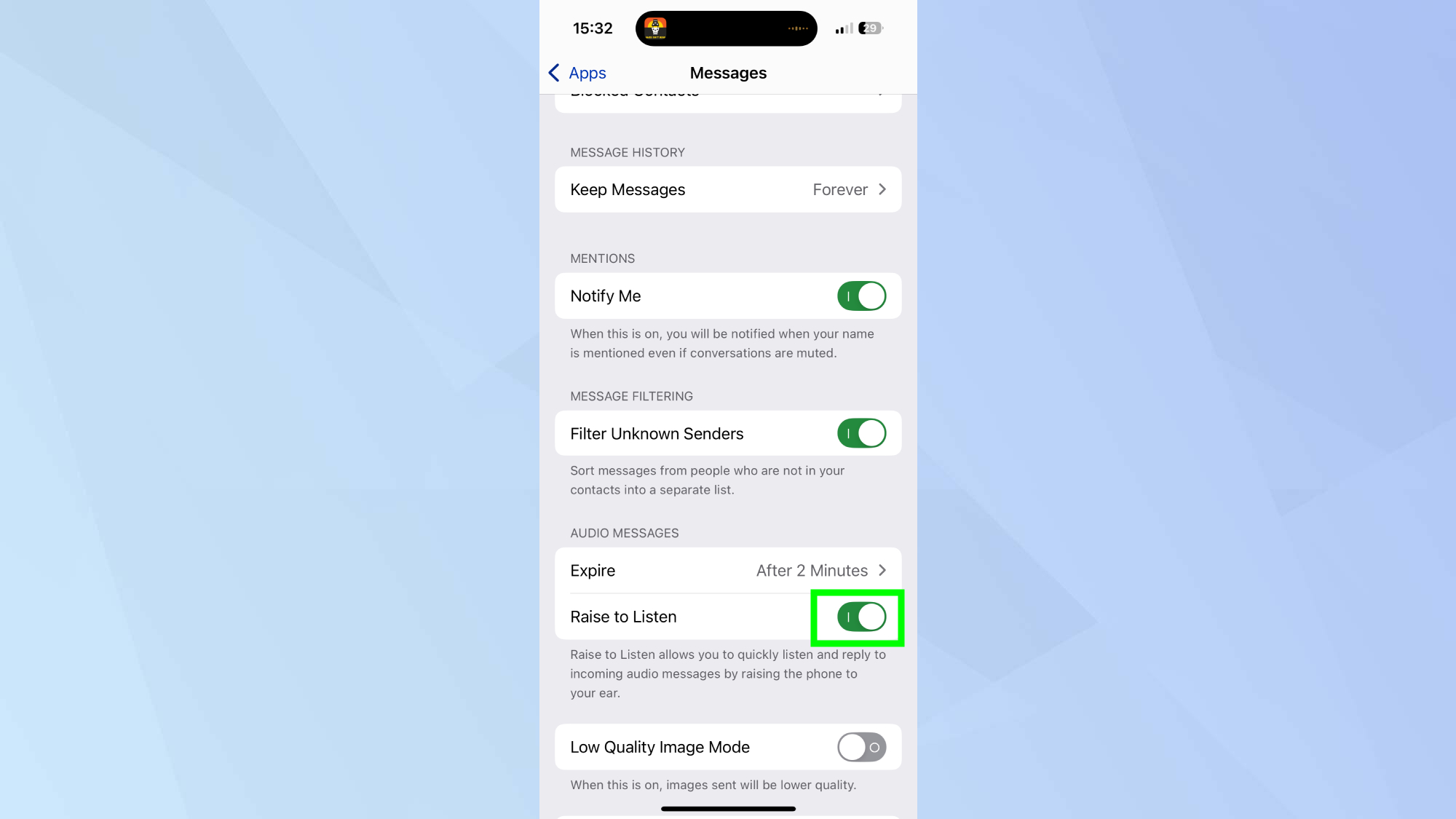 xiPhone toggle off raise to listen