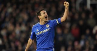 Frank Lampard of Chelsea celebrates during the Barclays Premier League match between Stoke City and Chelsea at the Britannia Stadium on January 12, 2013, in Stoke-on-Trent, England.