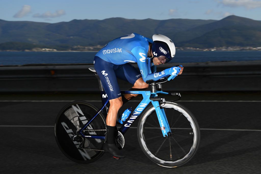 MIRADOR DE ZARO DUMBRA SPAIN NOVEMBER 03 Alejandro Valverde Belmonte of Spain and Movistar Team during the 75th Tour of Spain 2020 Stage 13 a 337km Individual Time Trial stage from Muros to Mirador de zaro Dumbra 278m ITT lavuelta LaVuelta20 La Vuelta on November 03 2020 in Mirador de zaro Dumbra Spain Photo by Justin SetterfieldGetty Images