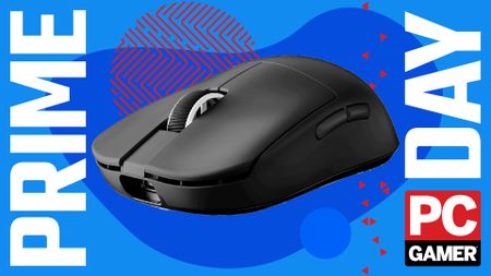 An Mchose L7 Ultra+ gaming mouse on a custom PC Gamer Prime Day background.