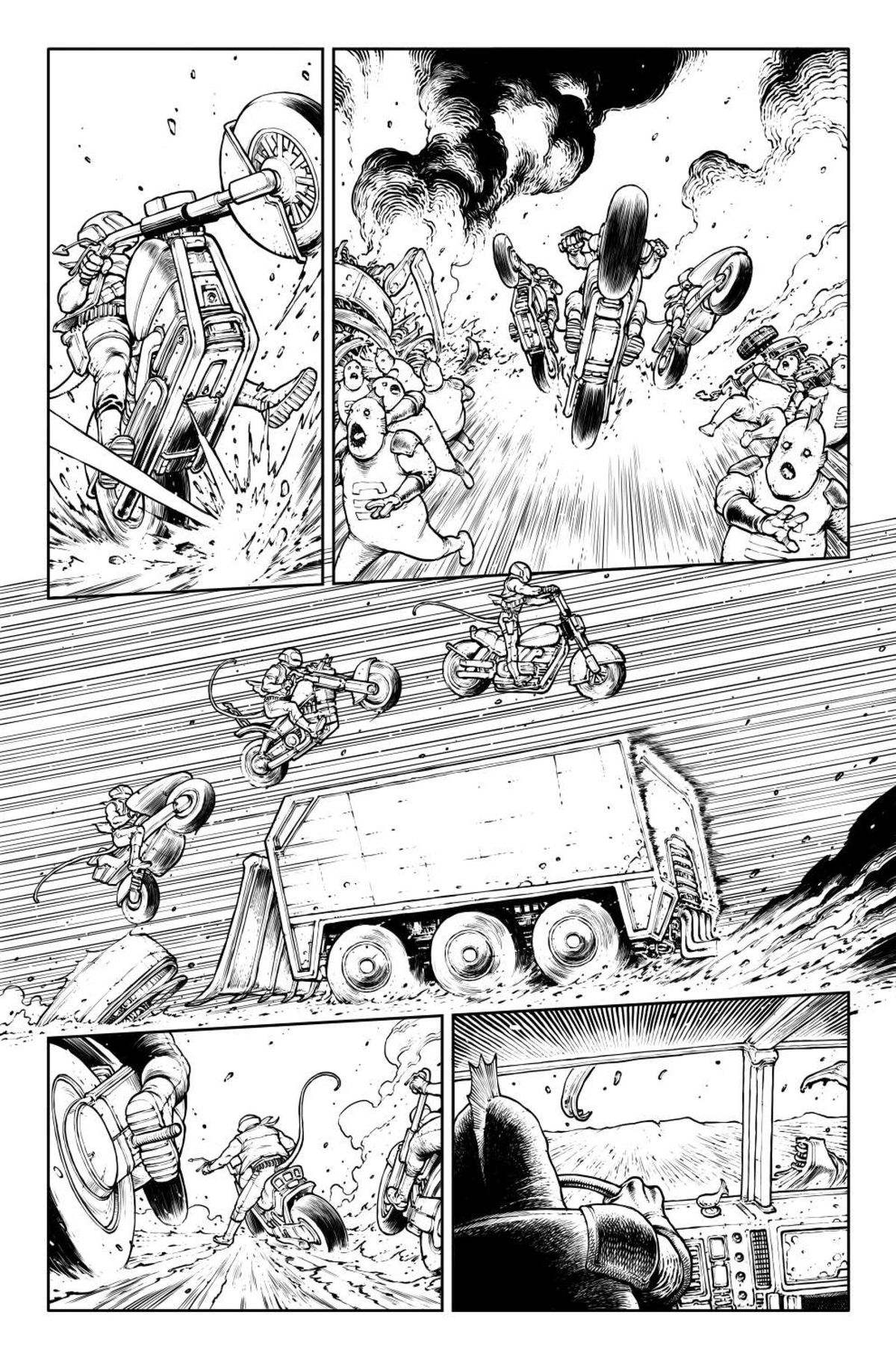 Daniel Gete's black and white interior pages from Biker Mice From Mars #1.