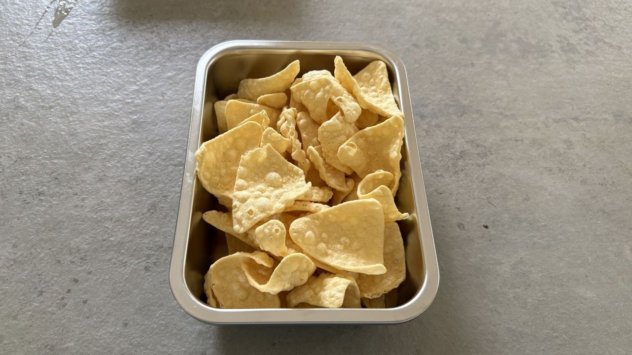 One of the IKEA Stainless Steel Food Containers with crips in