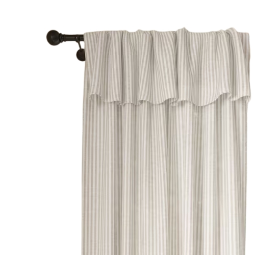 John Lewis, Cotton Stripe Flop Over Voile Panel Slot Top/Hidden Tab, Putty, W140 x Drop 137cm