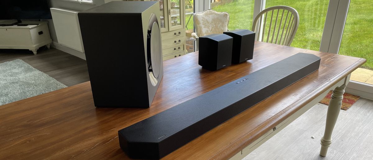 Samsung HW-Q990B soundbar, all units on a table