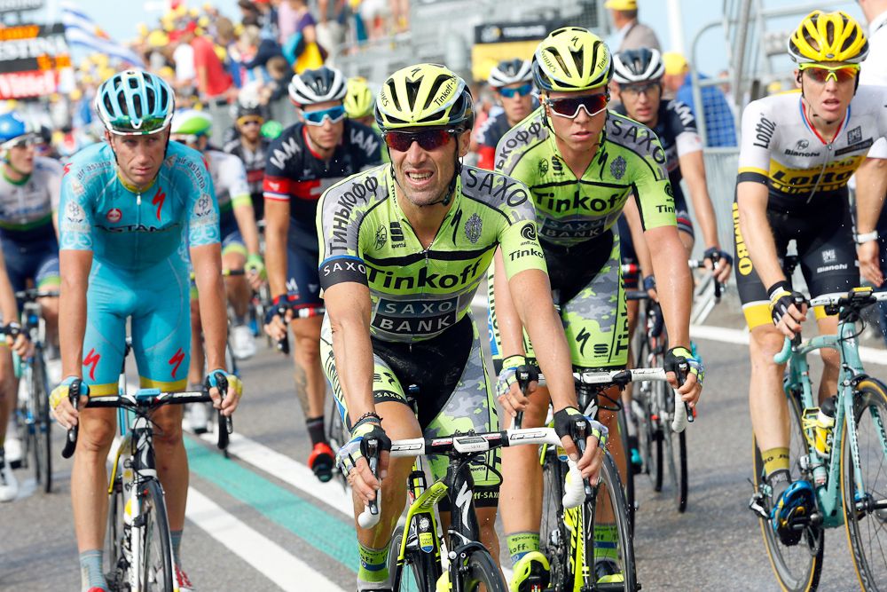 Riders cross the line at the stage 2 finish.