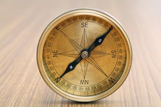 Close-up of old directional compass