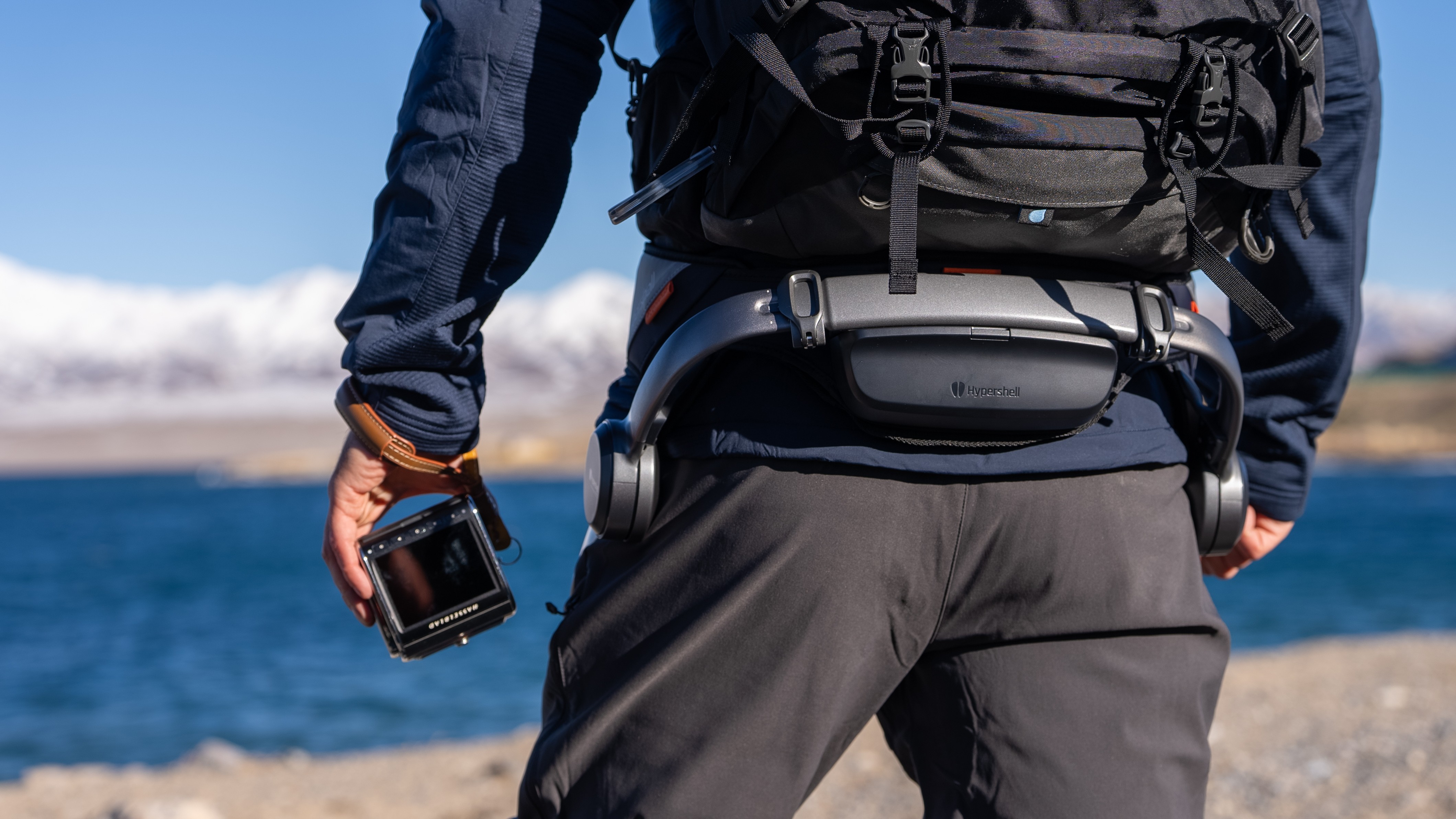 Closeup of the battery pack on a Hypershell Exoskeleton