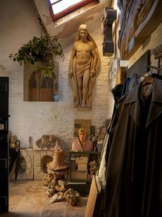 Fig 2: One of the workshops. The large figure is the Millennium Pilgrim for Southwell Minster. 7 Park Street, Cirencester photographed for Country Life magazine by Paul Highnam