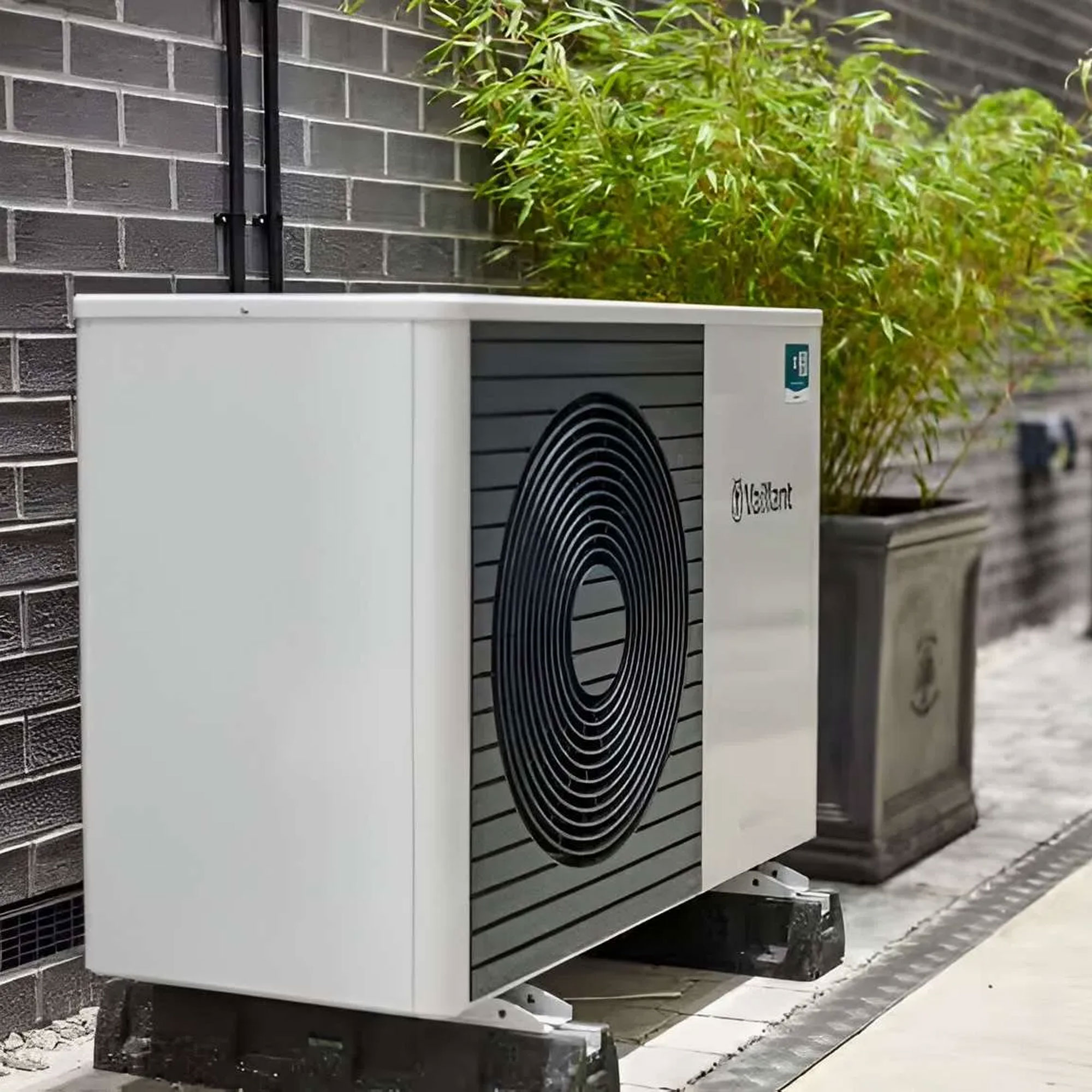 Vaillant heat pump on outside of house