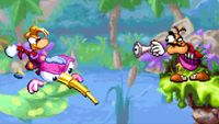 Screenshot from Rayman: 30th Anniversary Edition shows Rayman angry, facing another character.