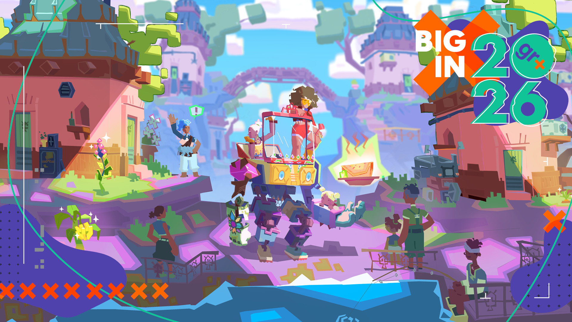 Samara and Amani stand in their Goddess food truck mech in Dosa Divas key art, standing in the middle of their fishing village, with GamesRadar+ Big in 2026 branding