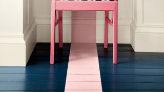 old floor painted with floor paint in pink and blue
