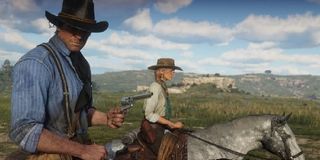 Riding across the plains in Red Dead Redemption 2.