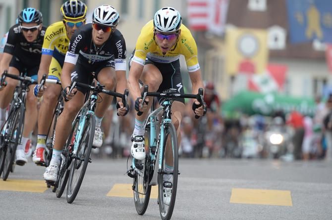 Tony Martin (Omega Pharma-Quickstep) on lead-out duty while in the race lead