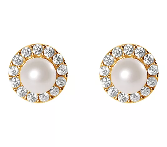 Diamonique Cultured Pearl Halo Stud Earrings, 14k