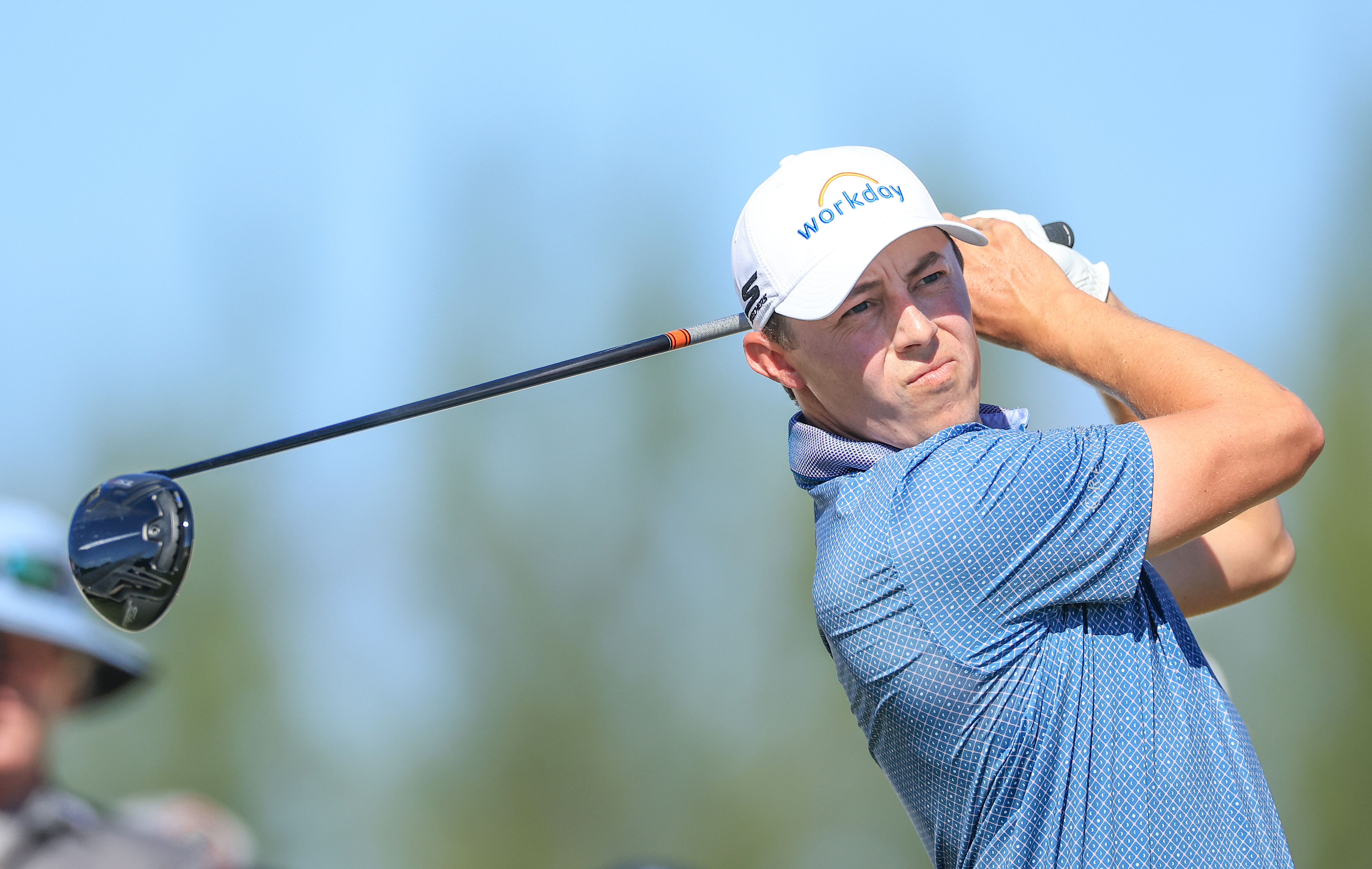 Matthew Fitzpatrick plays his tee shot on the fourth hole during the final round of the Hero World Challenge at Albany Golf Course