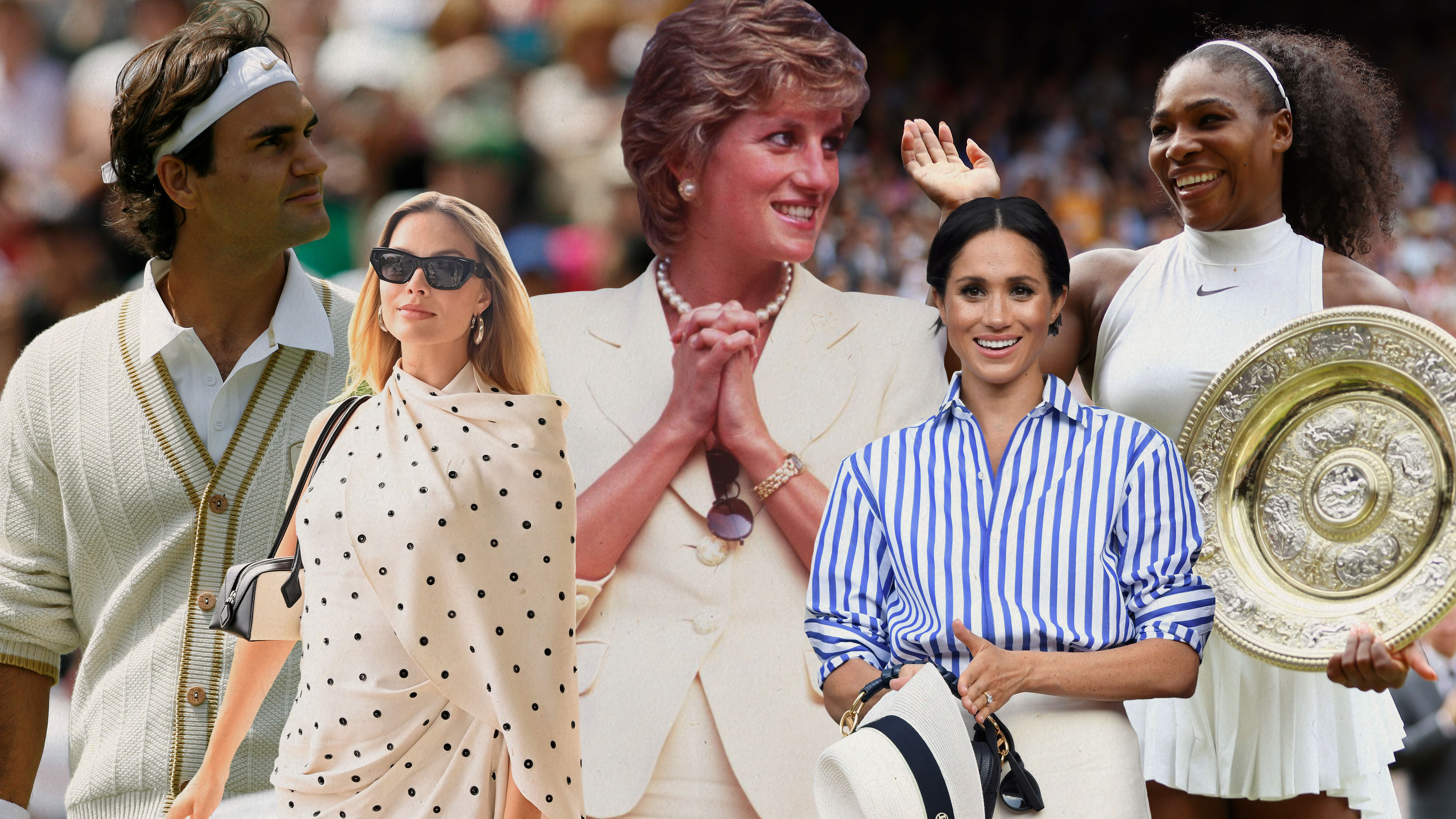 a collage of players and spectators at Wimbledon