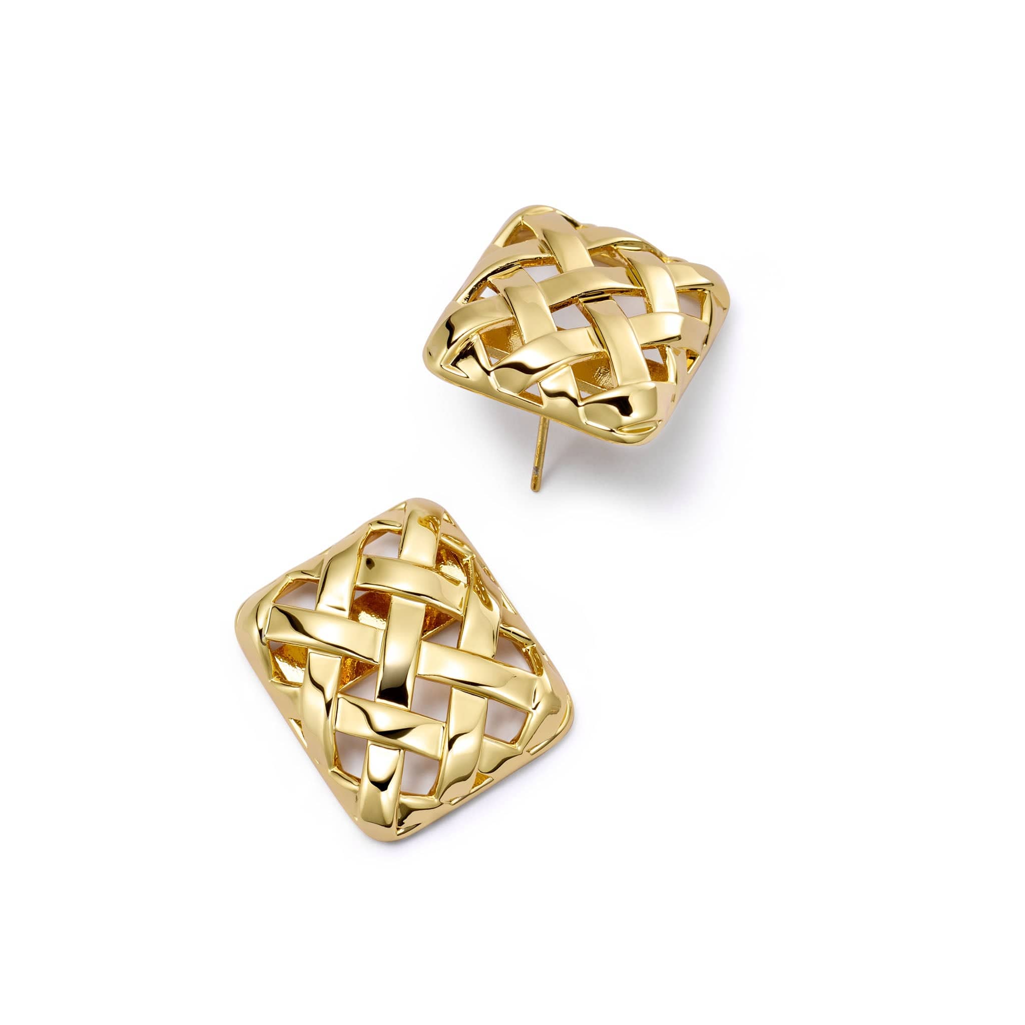 Polly Oversized Woven Square Stud Earrings 18ct Gold Plate