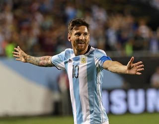 Lionel Messi celebrates his second goal for Argentina against Panama at the Copa America Centenario in June 2016.
